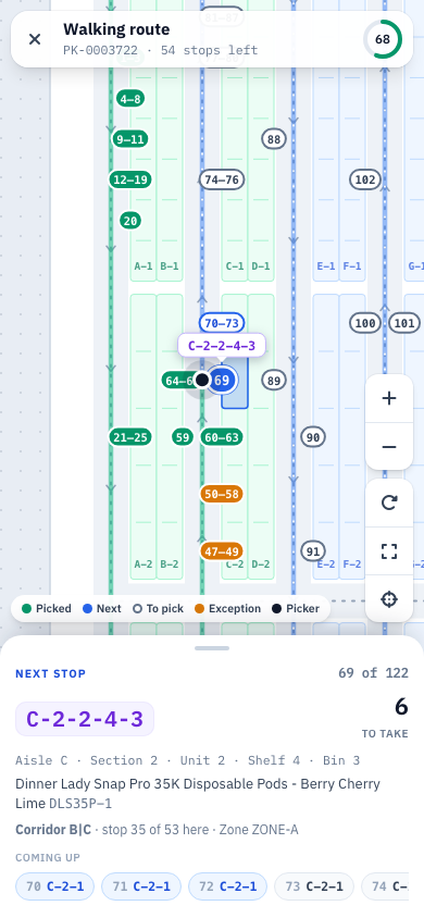Picking route map — mobile